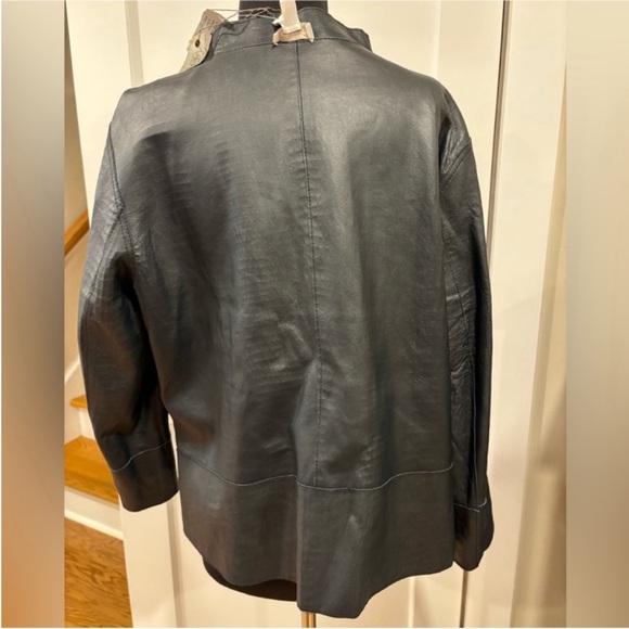 Chico’s NEW Genuine Leather Reversible Jacket Midnight Blue Python Women Size 16 - Picture 6 of 11